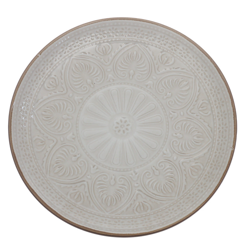 White Embossed Ceramic Quarter Plate 8 Inch | Elegant Snack & Dessert Plate - Habitt
