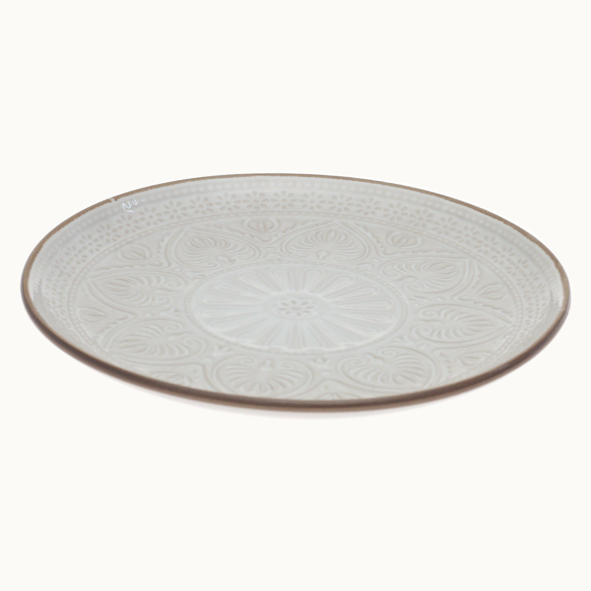 White Embossed Ceramic Quarter Plate 8 Inch | Elegant Snack & Dessert Plate - Habitt