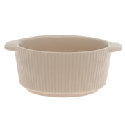Beige Ceramic Sauce Dish 3.5 Inch – Ribbed Mini Serving Bowl with Handles - Habitt