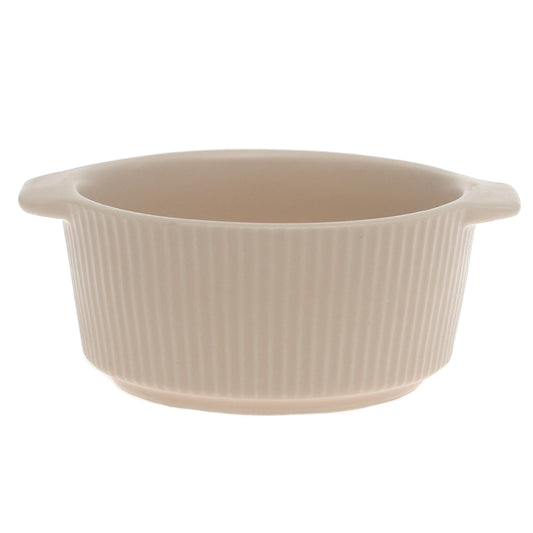 Beige Ceramic Sauce Dish 3.5 Inch – Ribbed Mini Serving Bowl with Handles