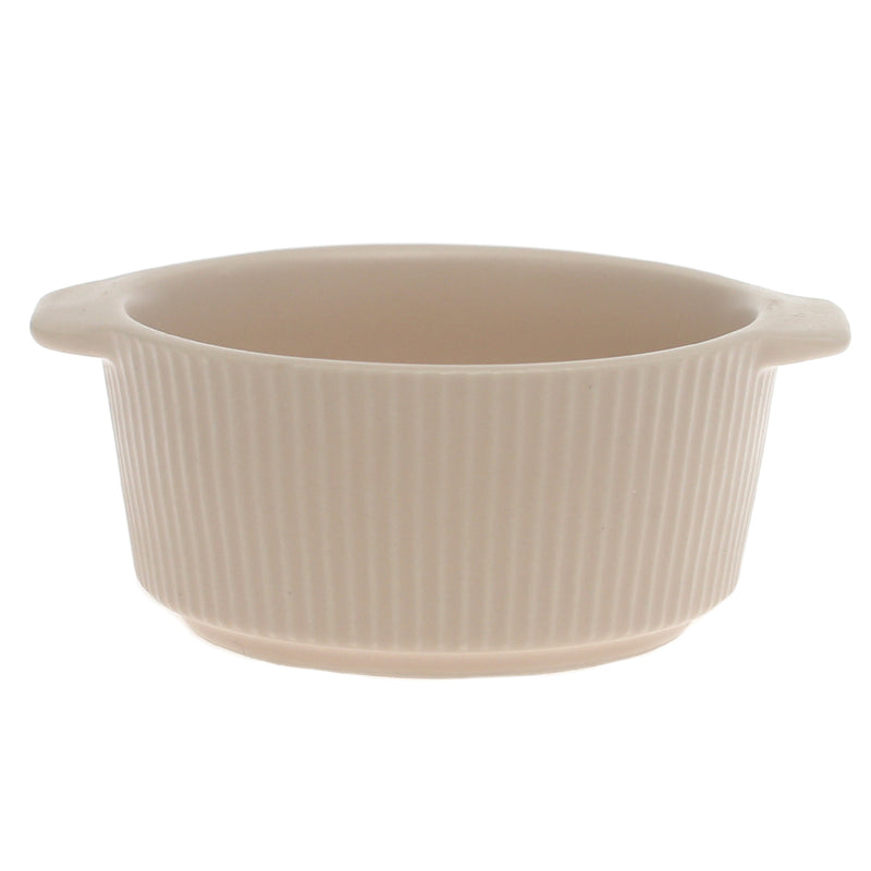 Beige Ceramic Sauce Dish 3.5 Inch – Ribbed Mini Serving Bowl with Handles - Habitt