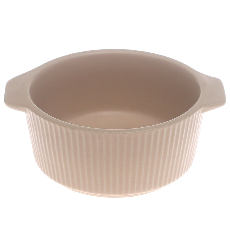 Beige Ceramic Sauce Dish 3.5 Inch – Ribbed Mini Serving Bowl with Handles - Habitt