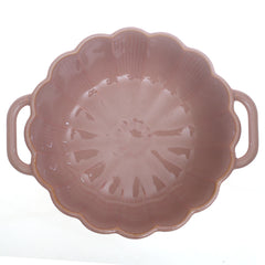 Pink Ceramic Serving Bowl with Handles 7 Inch – Elegant Scalloped Serving Dish