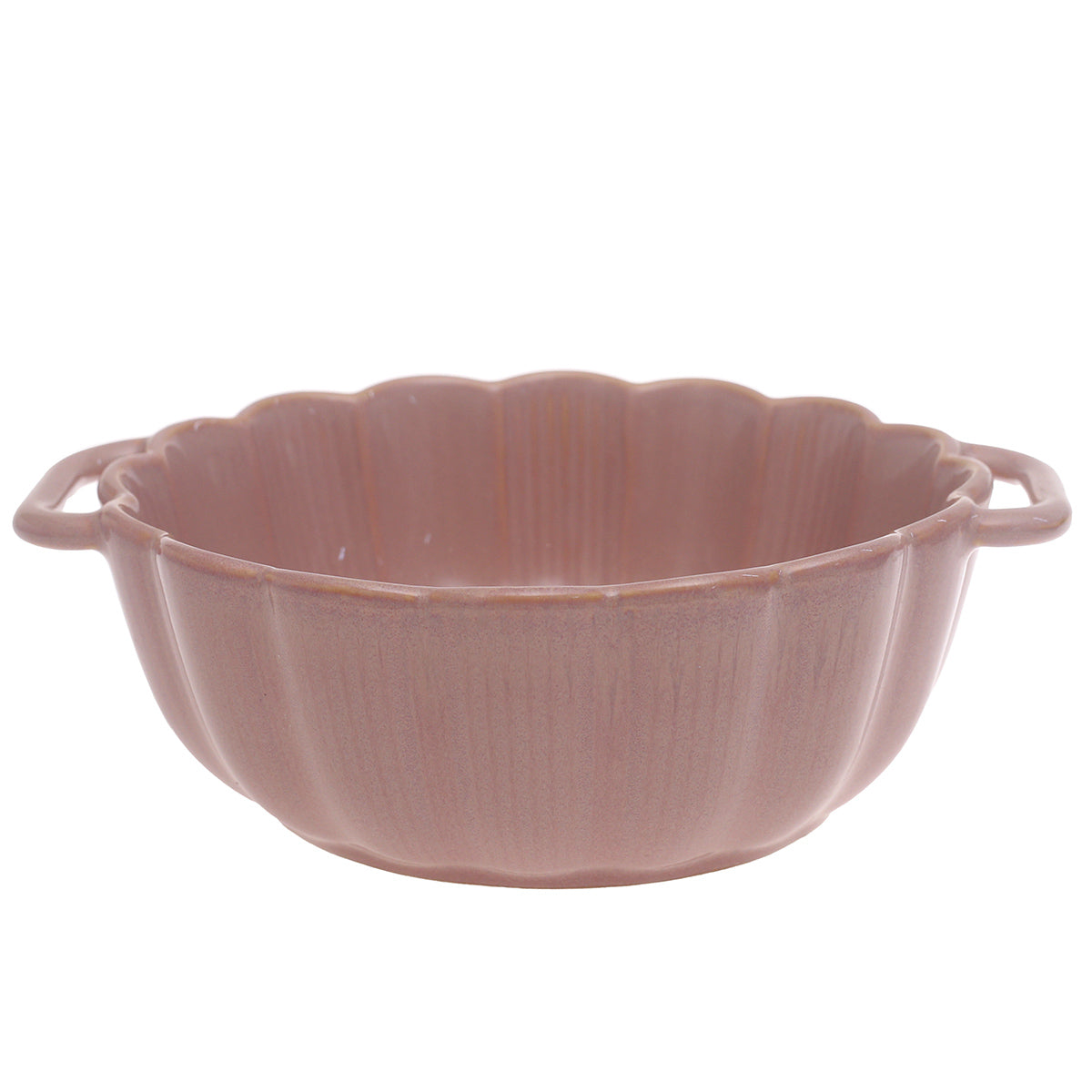 Pink Ceramic Serving Bowl with Handles 7 Inch – Elegant Scalloped Serving Dish