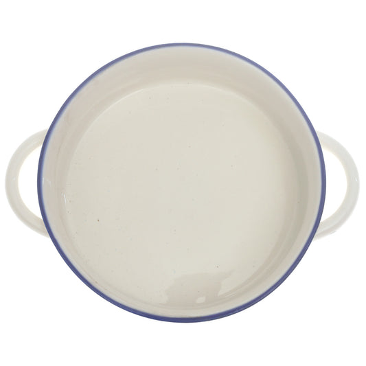 White Ceramic Round Serving Dish with Handles 7 Inch – Classic Glazed Tableware