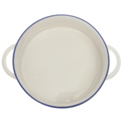 White Ceramic Round Serving Dish with Handles 7 Inch – Classic Glazed Tableware