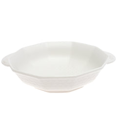 White Ceramic Serving Dish 9 Inch – Minimalist Round Serving Bowl with Handles - Habitt
