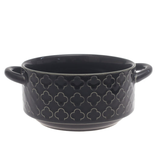 Black Ceramic Soup Cup 5.5 Inch – Modern Textured Soup Bowl with Handles - Habitt