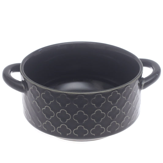 Black Ceramic Soup Cup 5.5 Inch – Modern Textured Soup Bowl with Handles - Habitt