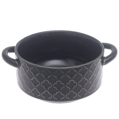 Black Ceramic Soup Cup 5.5 Inch – Modern Textured Soup Bowl with Handles - Habitt
