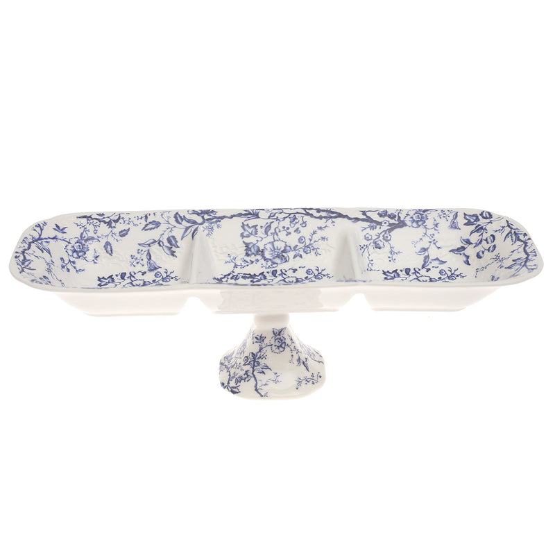Blue & White Pedestal Dry Fruit Dish 5 x 14 Inch – Elegant Ceramic Divided Serving Platter - Habitt