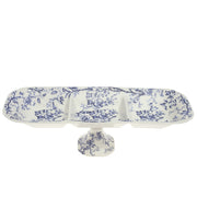 Blue & White Pedestal Dry Fruit Dish 5 x 14 Inch – Elegant Ceramic Divided Serving Platter - Habitt
