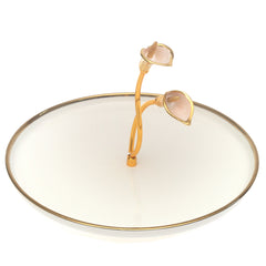 Gold & White Decorative Serving Platter 10 Inch – Elegant Glass Platter with Floral Handle - Habitt