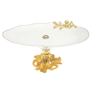 Gold & White Pedestal Serving Platter 7 x 12.5 x 5.5 Inch – Luxury Decorative Display Platter - Habitt