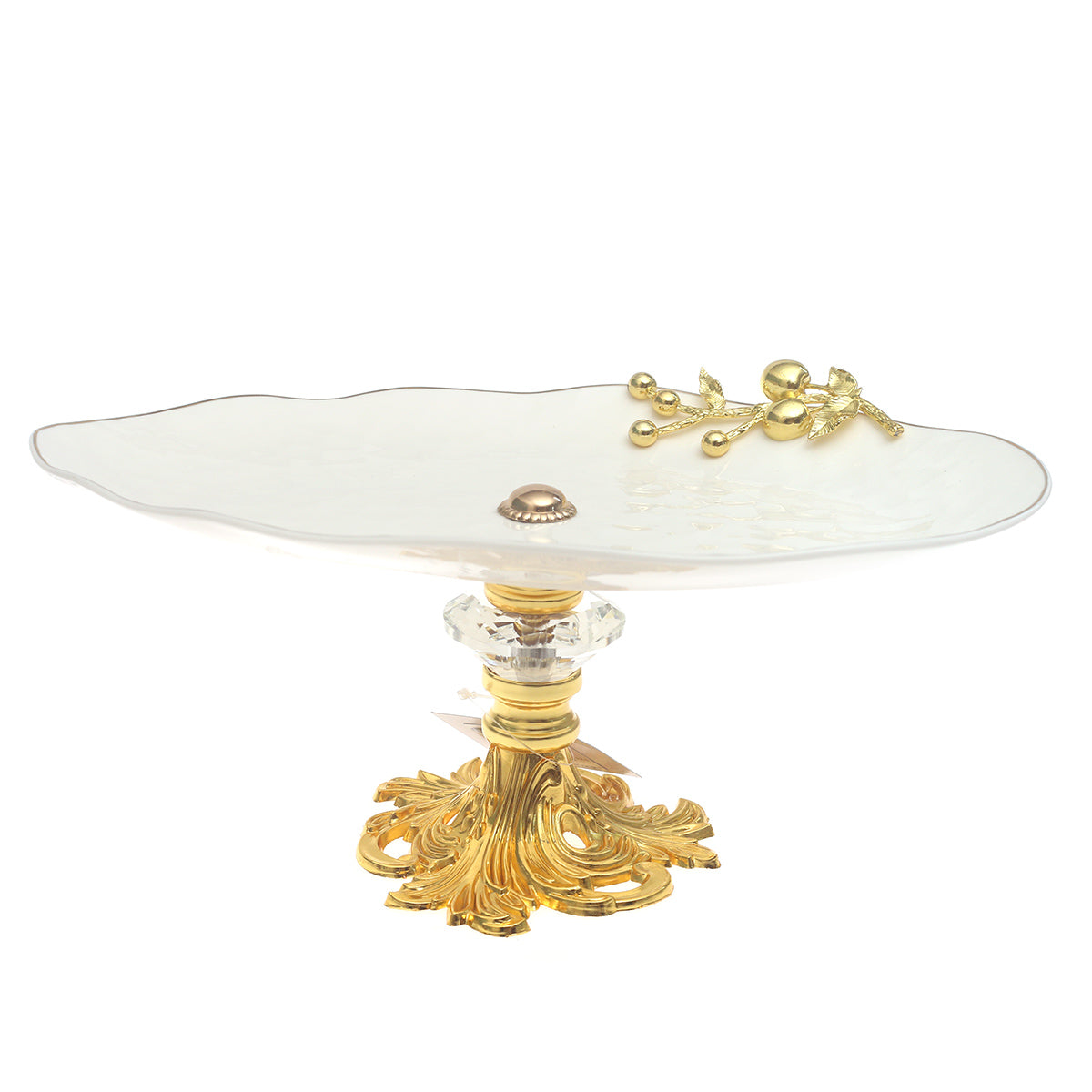 Gold & White Pedestal Serving Platter 7 x 12.5 x 5.5 Inch – Luxury Decorative Display Platter - Habitt