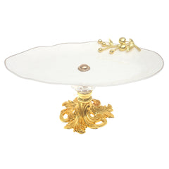 Gold & White Pedestal Serving Platter 7 x 12.5 x 5.5 Inch – Luxury Decorative Display Platter - Habitt