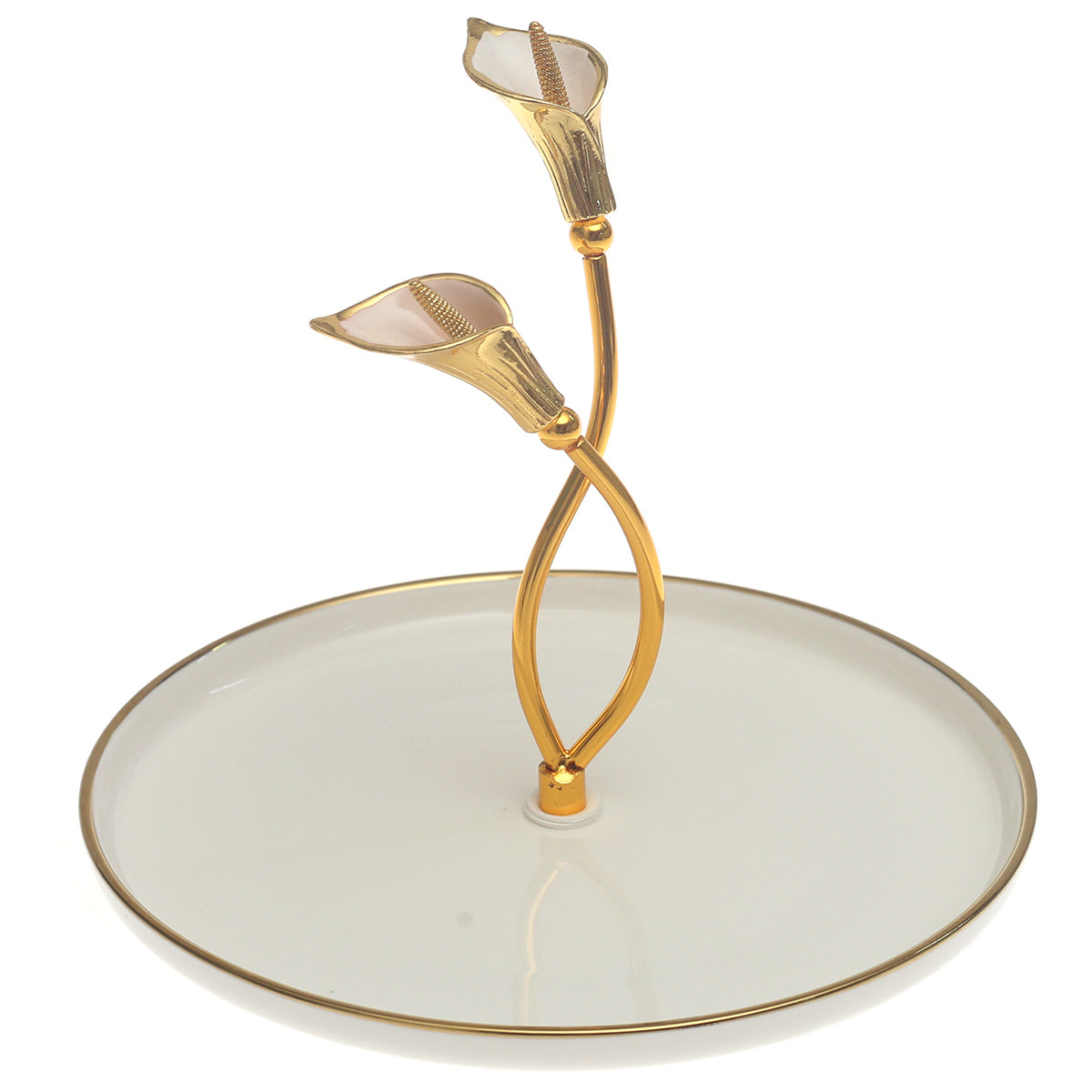 Gold & White Decorative Serving Platter 8 Inch – Elegant Glass Platter with Floral Handle - Habitt