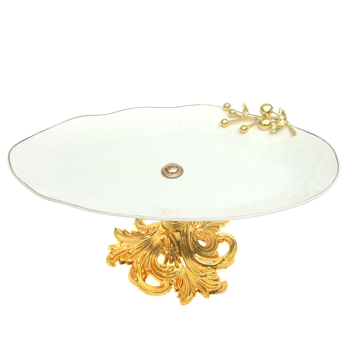 Gold & White Pedestal Serving Platter 8.5 x 14.5 x 6 Inch – Luxury Decorative Display Platter - Habitt