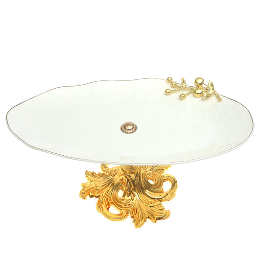 Gold & White Pedestal Serving Platter 8.5 x 14.5 x 6 Inch – Luxury Decorative Display Platter - Habitt