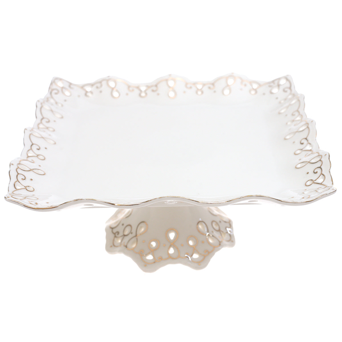 White Pedestal Serving Platter 10 x 5 Inch – Elegant Ceramic Display Platter with Gold Detailing - Habitt