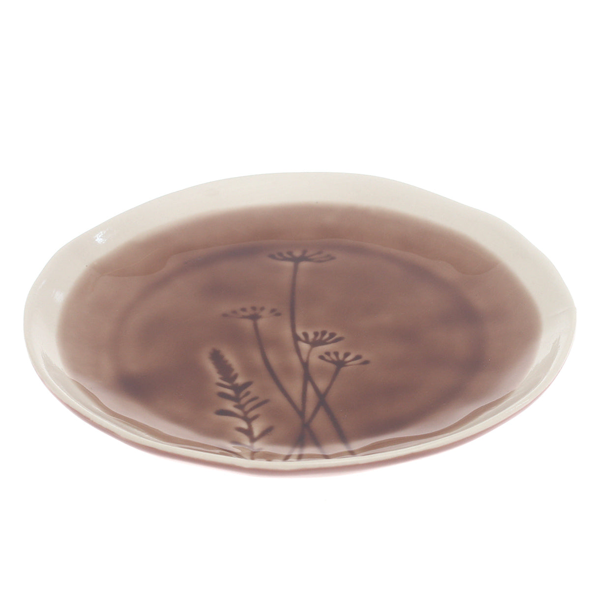 Brown Quarter Plate 8 Inch – Artistic Ceramic Plate with Botanical Design