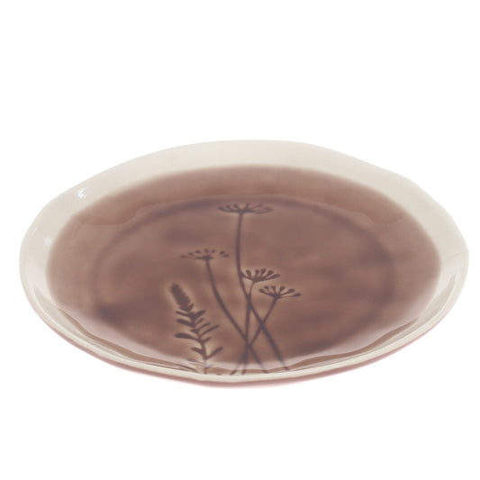Brown Quarter Plate 8 Inch – Artistic Ceramic Plate with Botanical Design