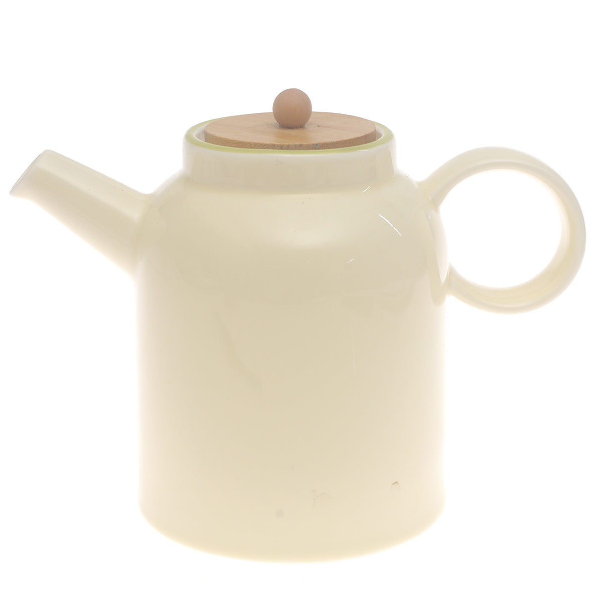 Beige Ceramic Tea Pot with Wooden Lid 6.5 Inch – Minimalist Modern Teapot - Habitt