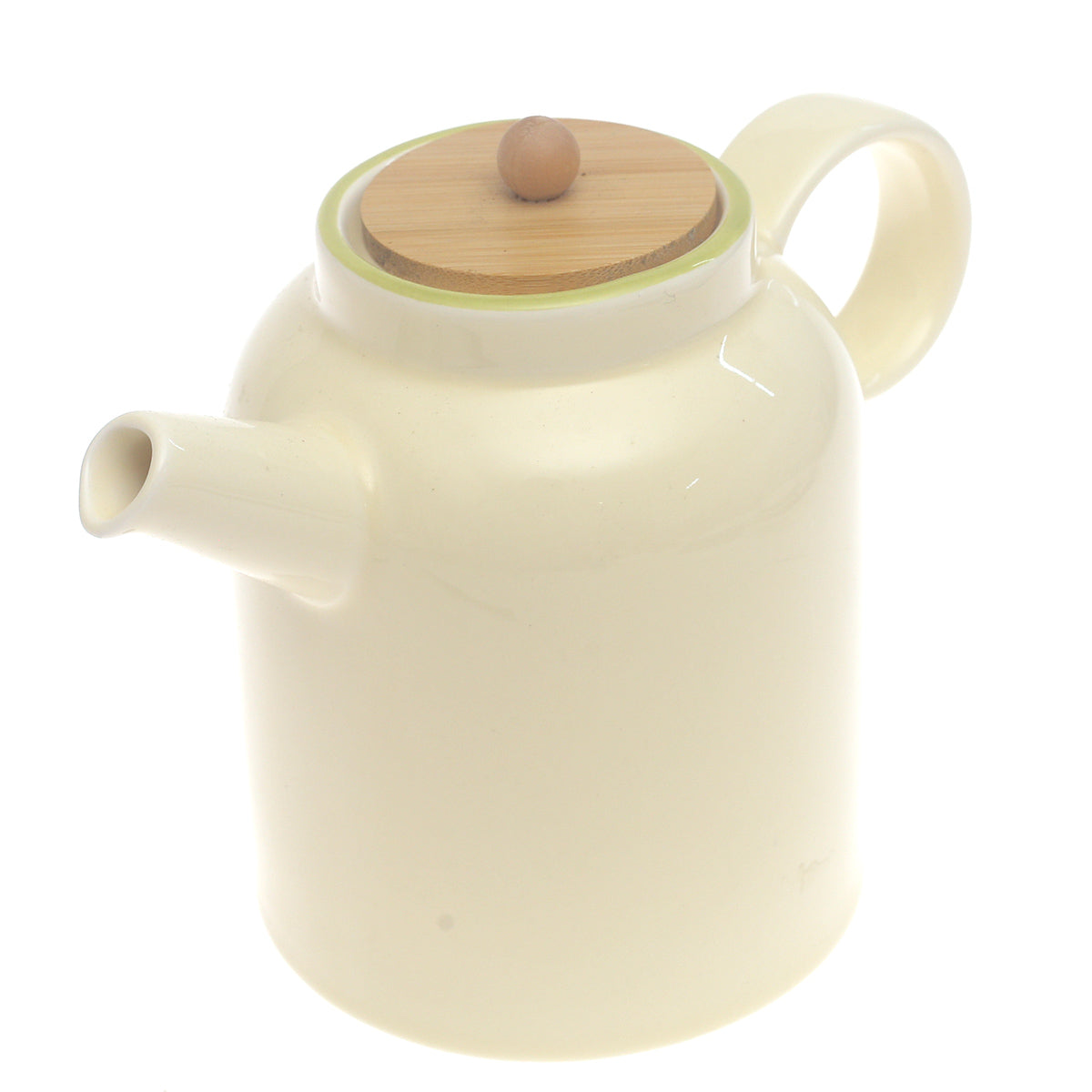 Beige Ceramic Tea Pot with Wooden Lid 6.5 Inch – Minimalist Modern Teapot - Habitt