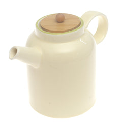 Beige Ceramic Tea Pot with Wooden Lid 6.5 Inch – Minimalist Modern Teapot - Habitt