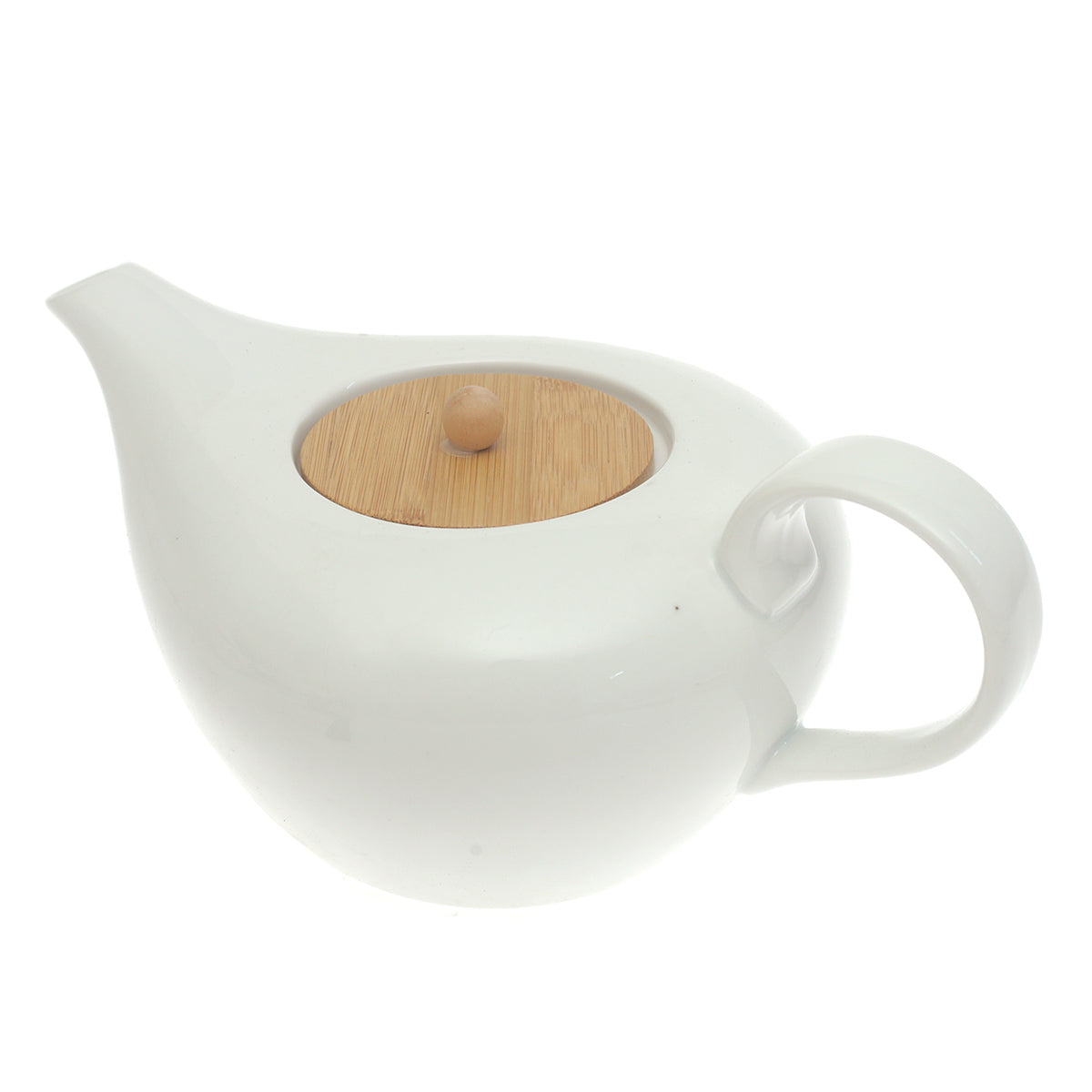 White Ceramic Tea Pot with Wooden Lid 10.5 Inch – Modern Minimalist Teapot - Habitt