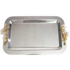 Silver Serving Tray with Gold Floral Handles 11 × 17 Inch – Elegant Decorative Tray - Habitt