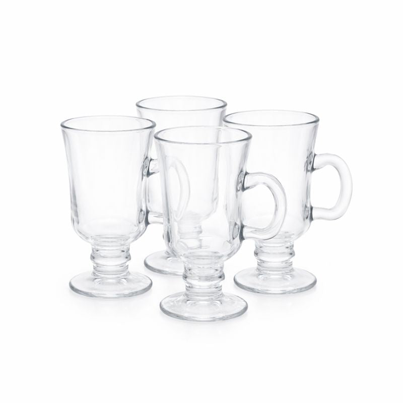 Clear Glass Mug Set of 4 – Elegant Footed Glass Cups for Tea, Coffee & Hot Drinks