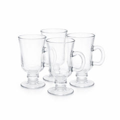 Clear Glass Mug Set of 4 – Elegant Footed Glass Cups for Tea, Coffee & Hot Drinks