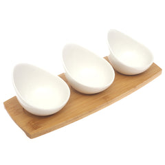 Ceramic Dishes with Bamboo Tray – 3-Piece Elegant Serving Set