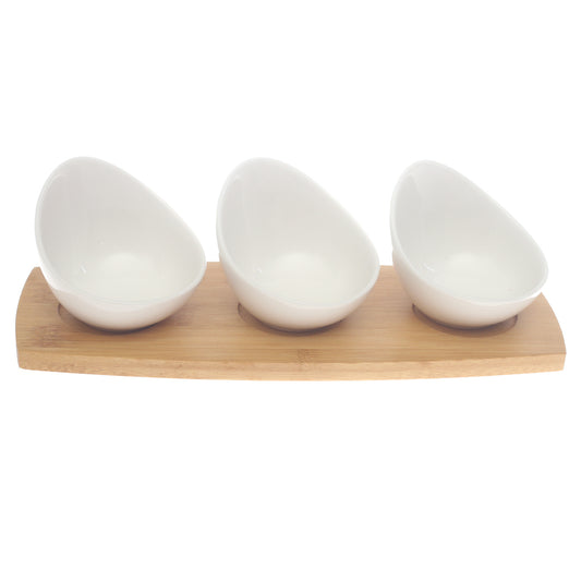 Ceramic Dishes with Bamboo Tray – 3-Piece Elegant Serving Set