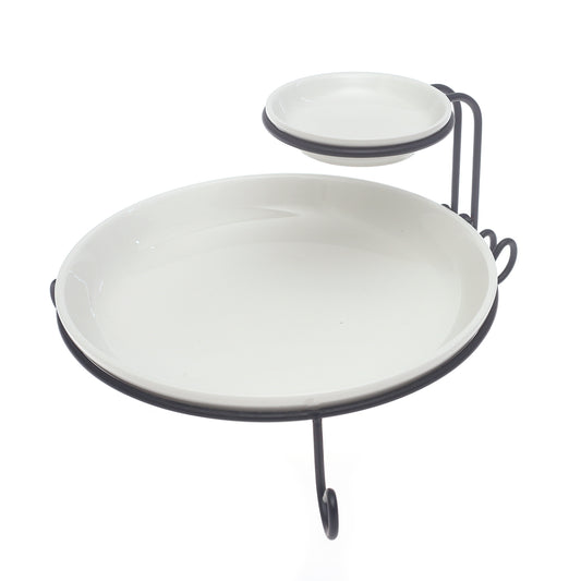 2Pcs Ceramic Bowl Set with Metal Stand – Elegant Chip & Dip Serving Set