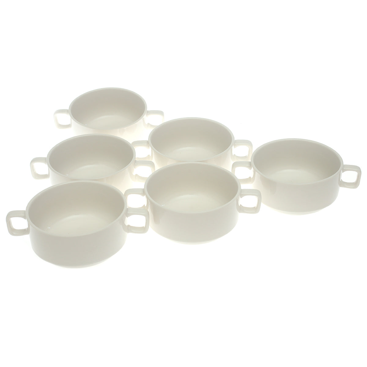 6 Pcs Ceramic Soup Bowl Set with Dual Handles – Elegant White Serving Bowls - Habitt