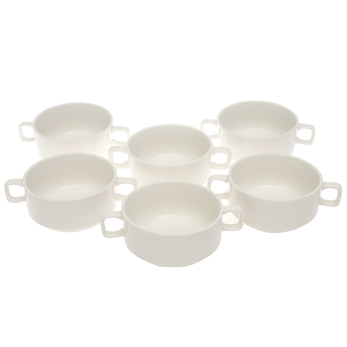 6 Pcs Ceramic Soup Bowl Set with Dual Handles – Elegant White Serving Bowls - Habitt