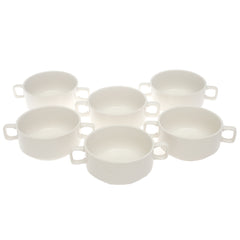 6 Pcs Ceramic Soup Bowl Set with Dual Handles – Elegant White Serving Bowls - Habitt