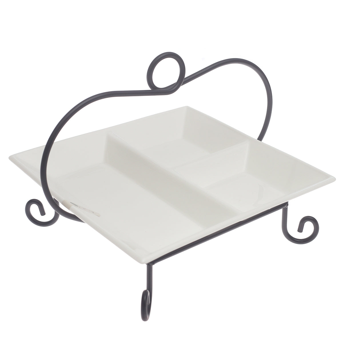 Square Divider Ceramic Serving Plate with Metal Stand – Elegant Symphony Collection - Habitt