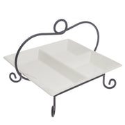 Square Divider Ceramic Serving Plate with Metal Stand – Elegant Symphony Collection - Habitt