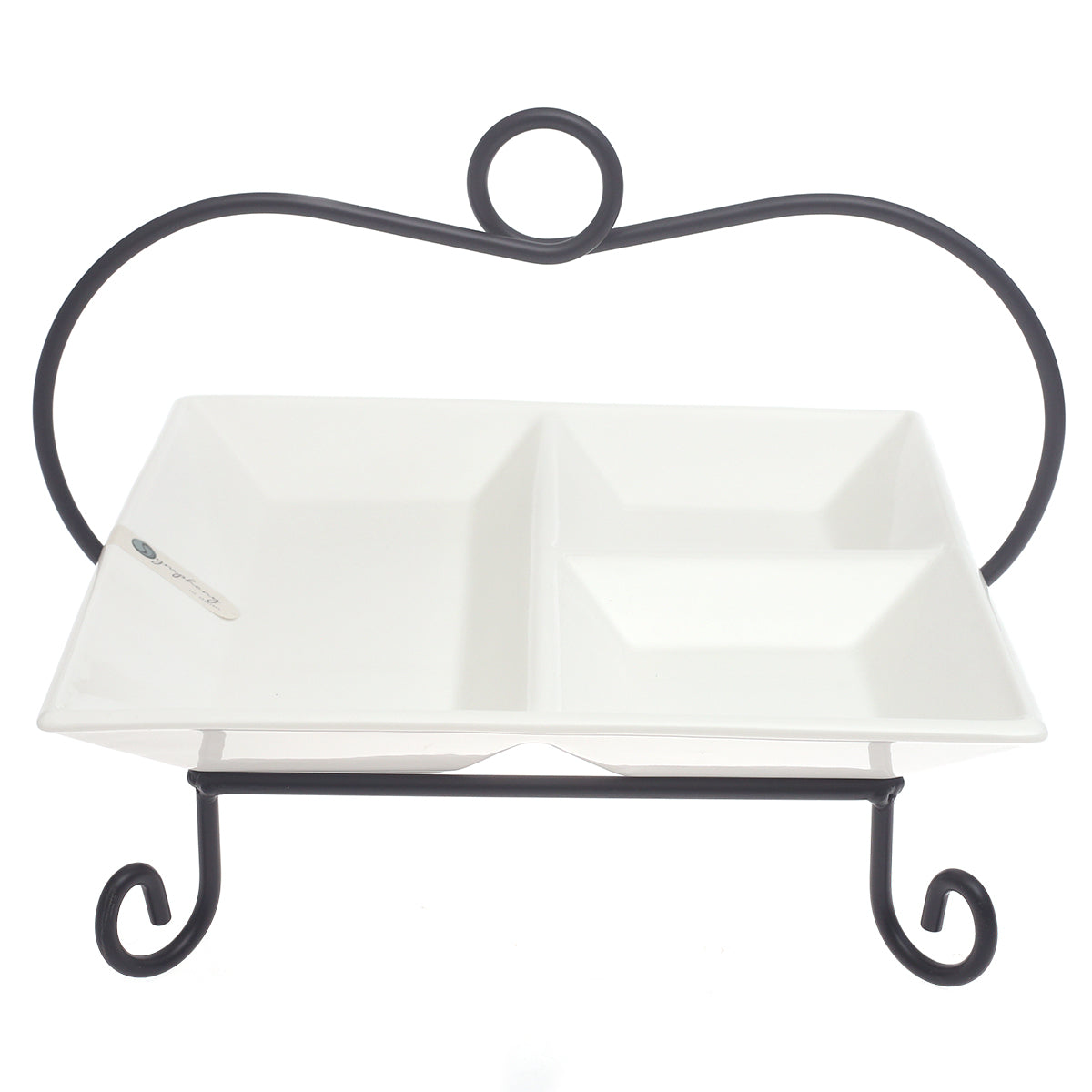 Square Divider Ceramic Serving Plate with Metal Stand – Elegant Symphony Collection - Habitt