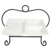 Square Divider Ceramic Serving Plate with Metal Stand – Elegant Symphony Collection - Habitt