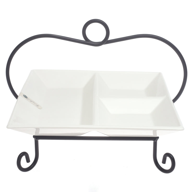 Square Divider Ceramic Serving Plate with Metal Stand – Elegant Symphony Collection - Habitt