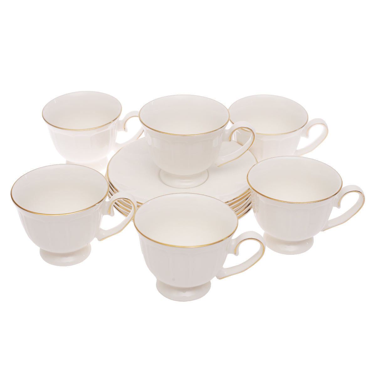 White & Gold 6-Piece Cup and Saucer Set – Elegant Tea & Coffee