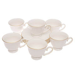 White & Gold 6-Piece Cup and Saucer Set – Elegant Tea & Coffee
