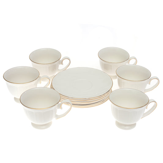 White & Gold 6-Piece Cup and Saucer Set – Elegant Tea & Coffee