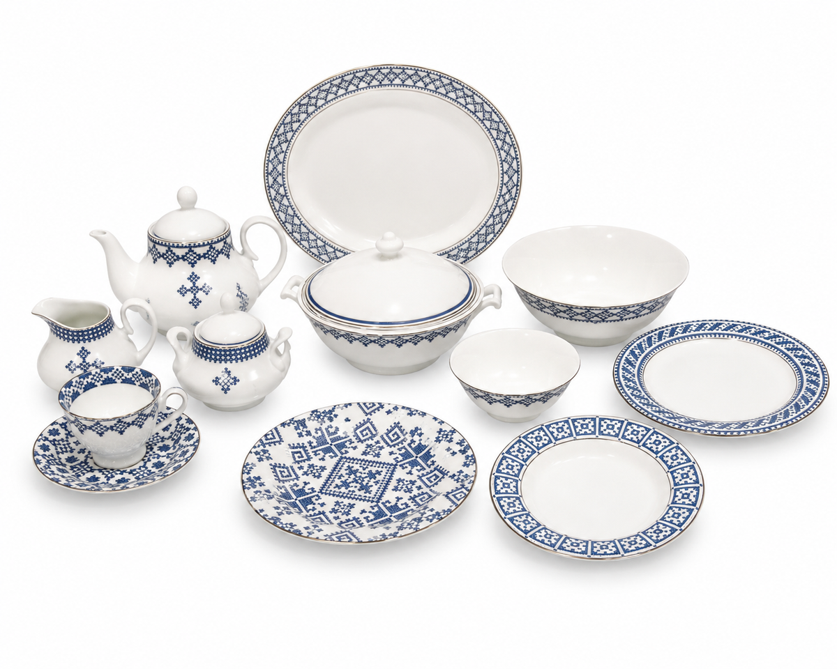 Premium Blue Sapphire Dinner Set – Elegant Porcelain Tableware Collection