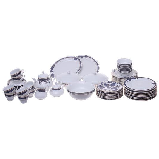 Elegant  Dark Blue Floral Dinner Set – Premium Porcelain Tableware Collection - Habitt