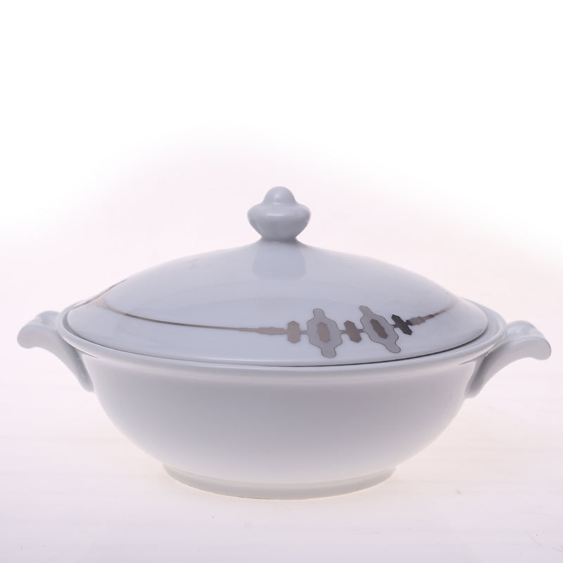 Elegant Silver Chevron Dinner Set – Luxury Porcelain Tableware Collection - Habitt